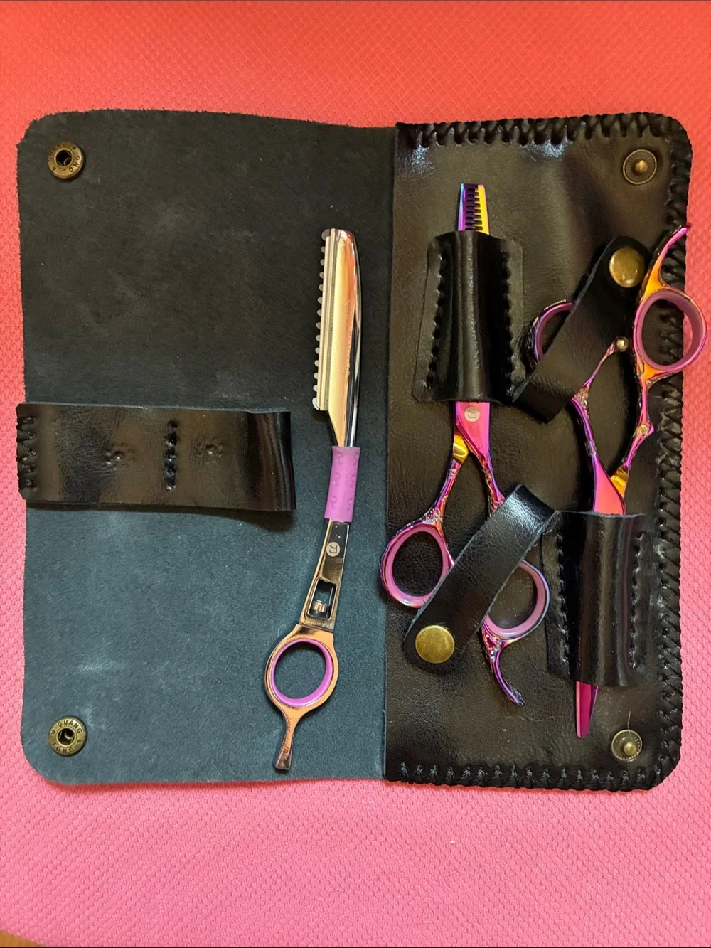 Pink Iridescent Grooming Scissors and Razor Set. Never touched one hair!